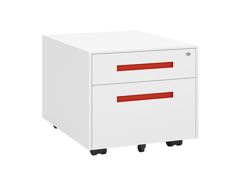 Marine Locker – Thin-Edge Invisible Dual-Drawer Mobile Cabinet (Orange Handle)