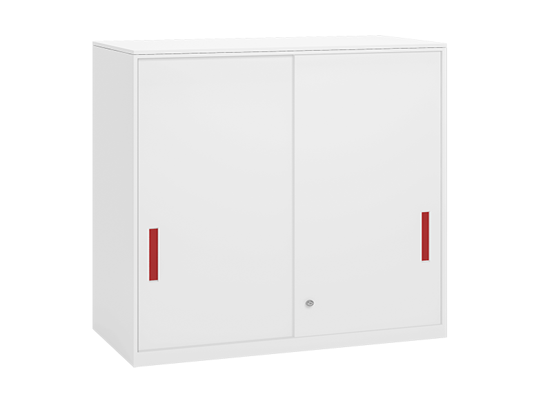 Marine Locker – Sliding Door Low Cabinet（White + Red Handles）