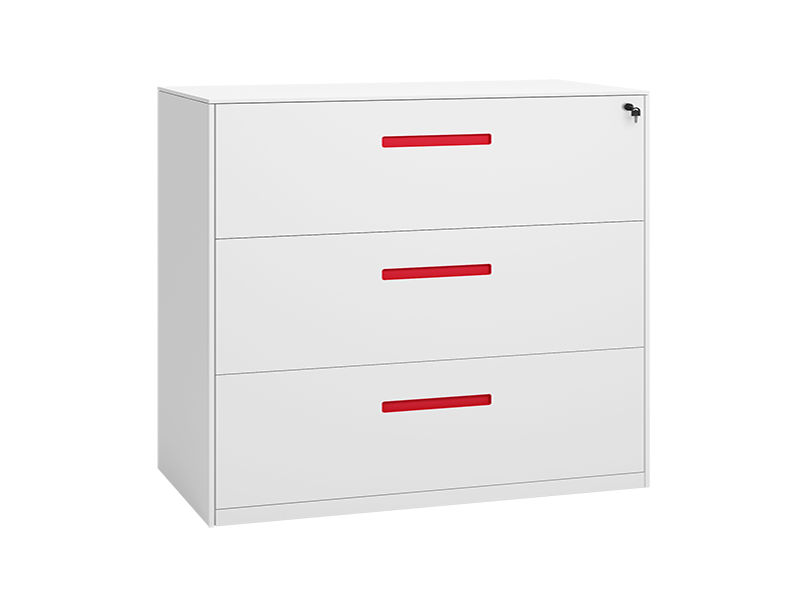 Marine Locker-3  Drawer Low Cabinet (White + Orange Accents)