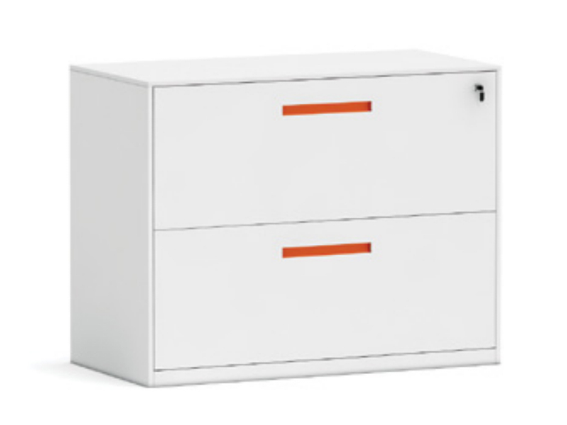 Marine Locker- 2 Drawer Low Cabinet (White + Orange Accents)
