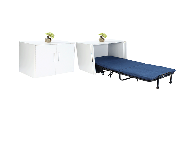 Marine Foldable Bed（White Cabinet + Blue Mattress）