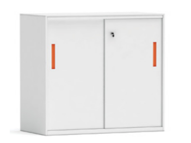 Marine Locker-Low Profile Sliding Door  (White + Orange Accents)