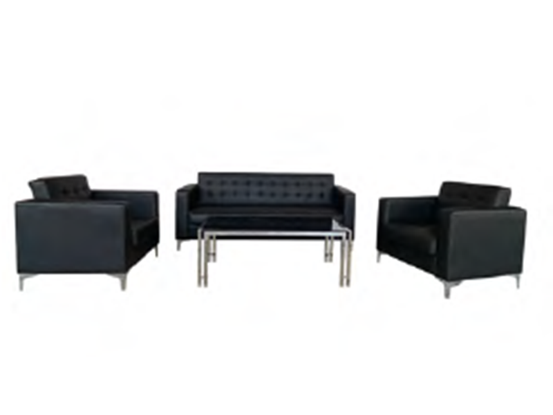 Maritime Sofa Set with Glass Coffee Table (Black Upholstery)