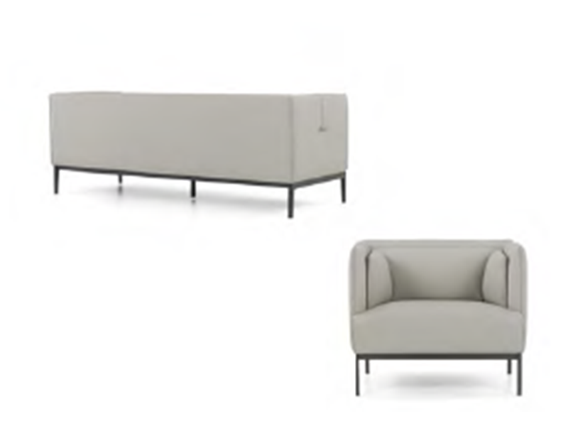 Modern Minimalist Sofa & Armchair Set (Light Gray Upholstery)