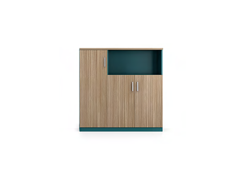 Marine-Grade Asymmetric Storage Cabinet: Wood-Grain Finish with Open Shelf & Mixed-Door Design
