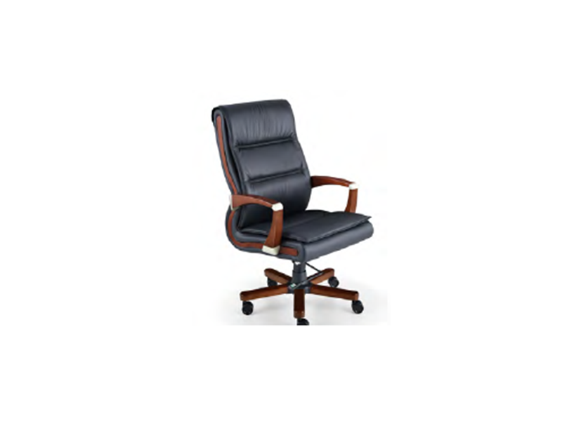 Executive Swivel Office Chair: Top-Grain Leather with Solid Wood Accents
