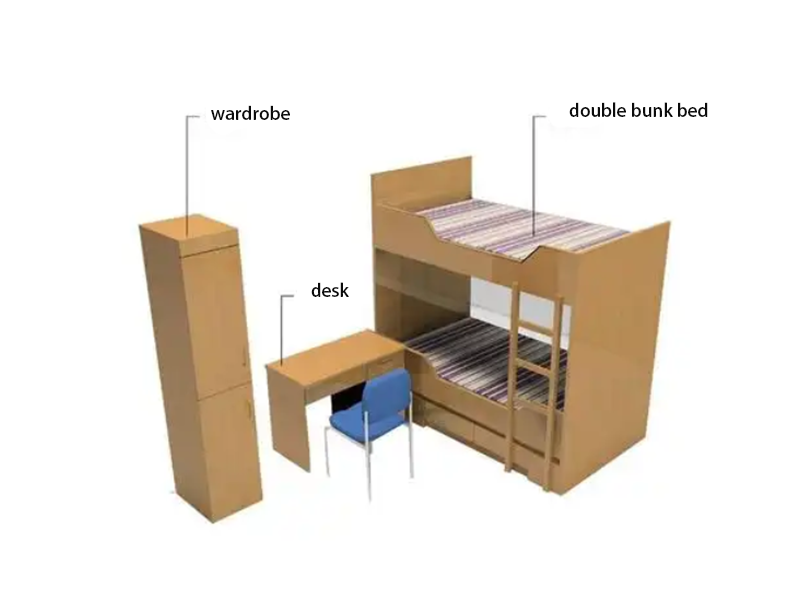 Marine Compact Living Set with Double Bunk Bed, Wardrobe, and Desk