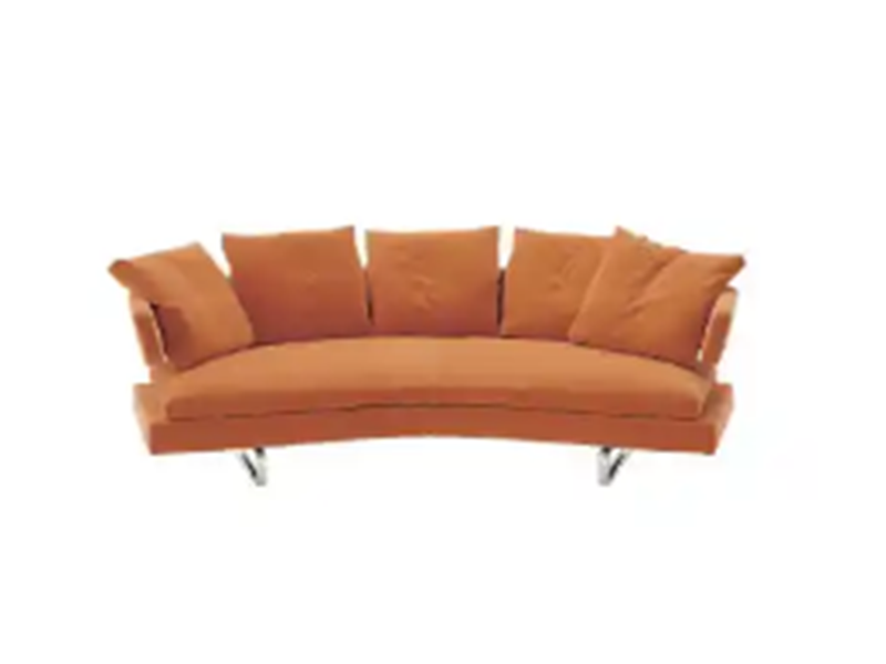 Marine Curved Sofa with Orange Upholstery and Metal Base